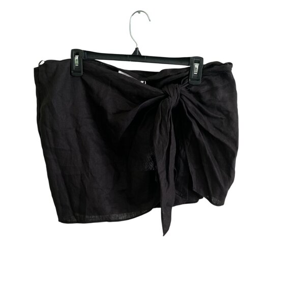 Zara 100% Linen Mini Skirt Brown- ZW Collection, Adjustable Knot, Size Large - Picture 6 of 10